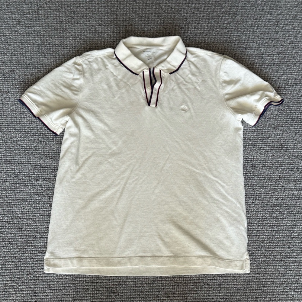 Banana Republic Men's Polo Pique Cotton M White Short Sleeve